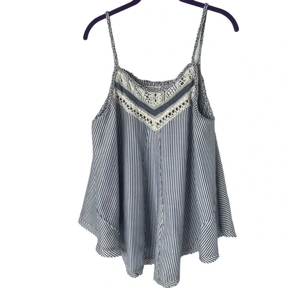 Hem & Thread Summer Stripe A-Line Raw Seams Lace Detail Sz L - Picture 1 of 8